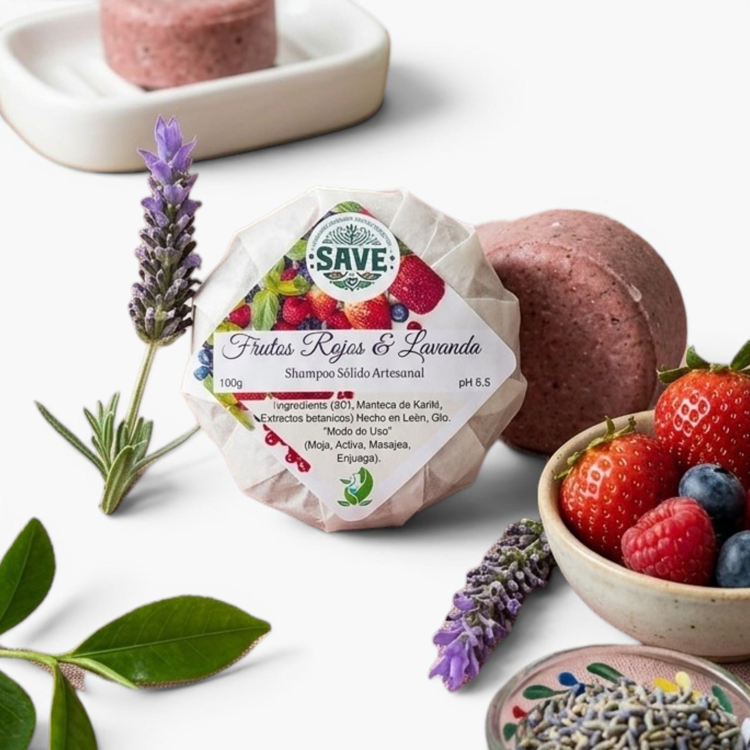 Shampoo Sólido-Frutos rojos y Lavanda 100gr
